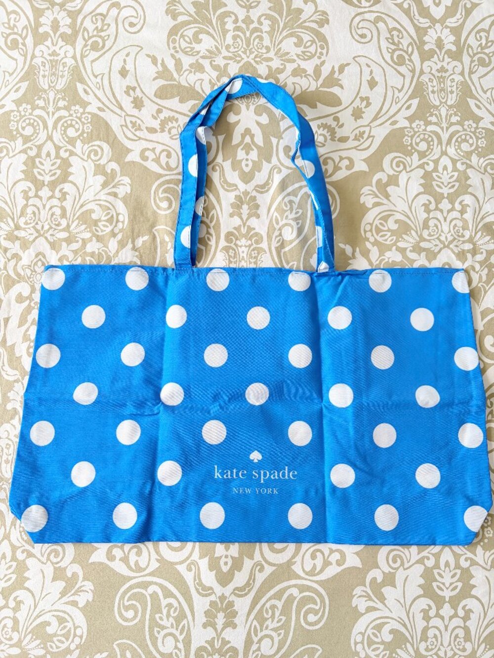 Kate Spade Large Polka Dot Open Top Tote Bag, Bright Blue White